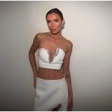 Women’s Rhinestone Summer Strapless V-Neck Tube Top & Hip-Package Skirt Set
