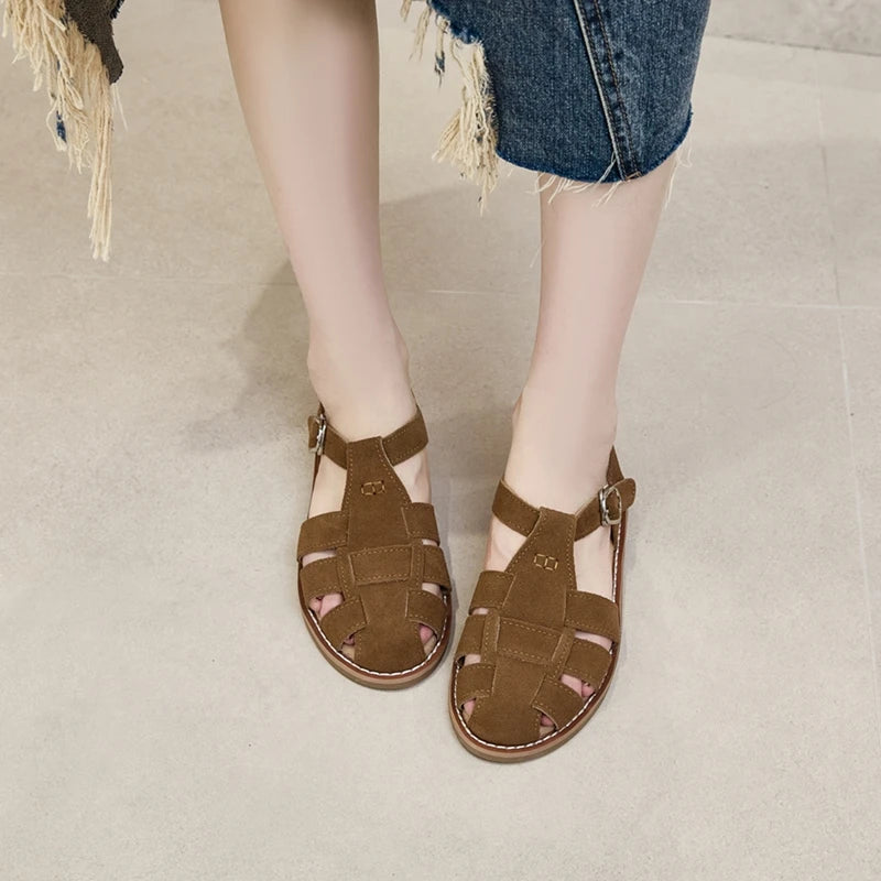 Women’s Genuine Leather Retro Pig Cage Sandals