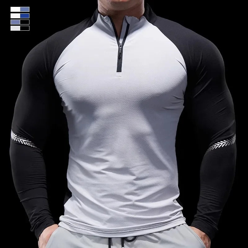 Men’s Half-Zip Performance Polo | Long-Sleeve Quick-Drying Fitness Tights Shirt
