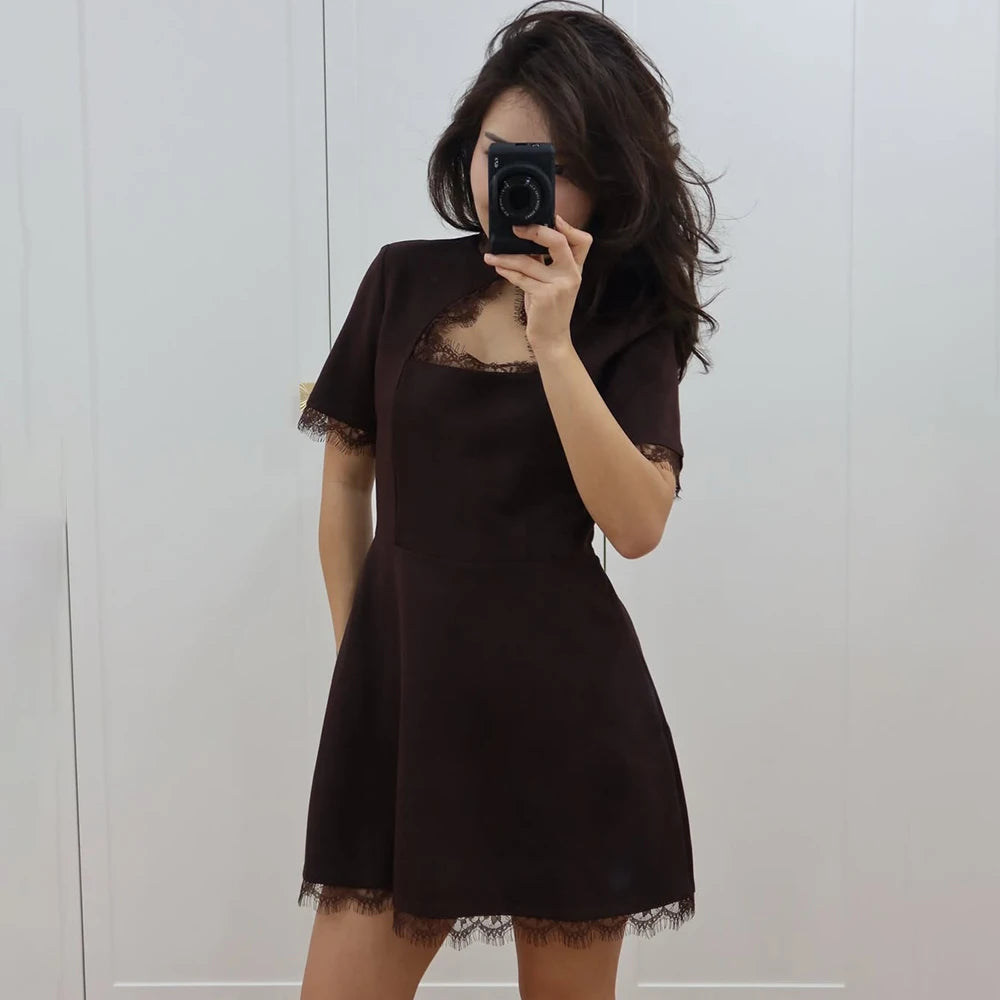 Women’s Luxury Lace Patchwork Evening Dress – Elegant Hollow Out Slim Fit Party Dress