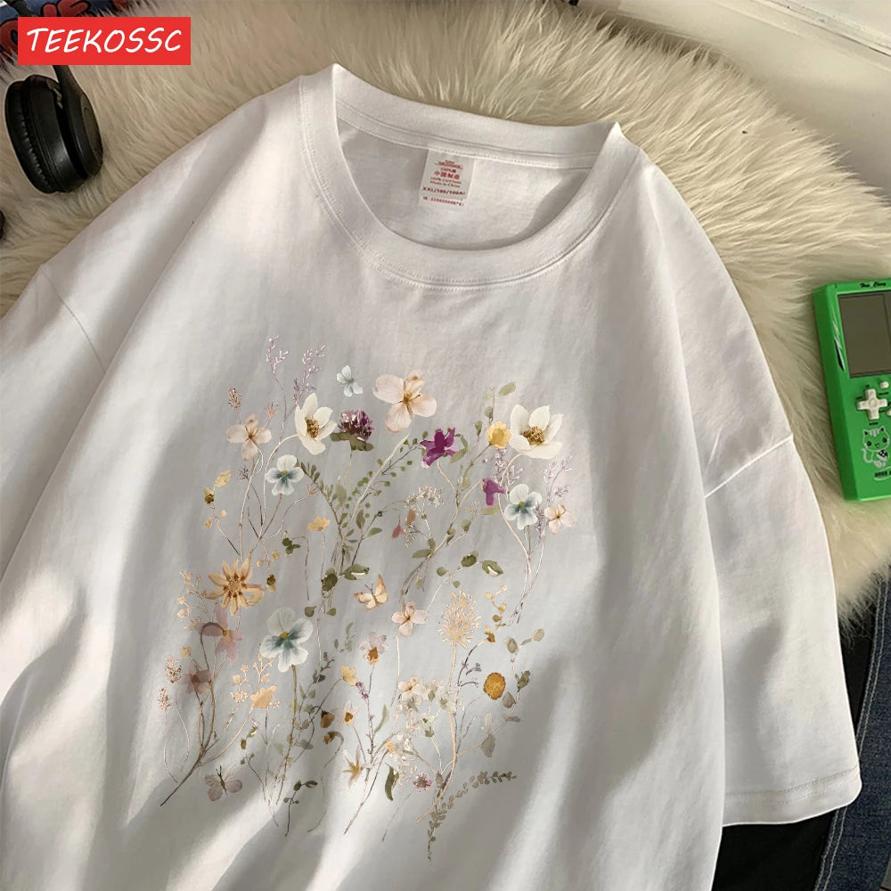 Beautiful Flower Clusters Cotton T-Shirt - Women's Floral Graphic Tee