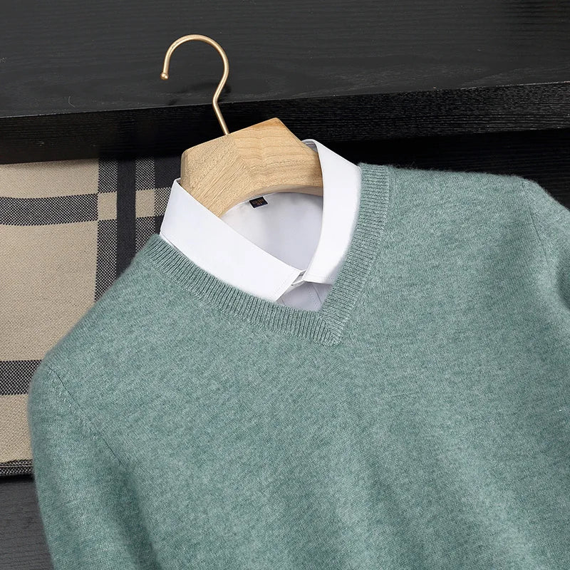 Herren Pullover aus 100 % reinem Kaschmir – Herbst Winter verdickter V-Ausschnitt Pullover