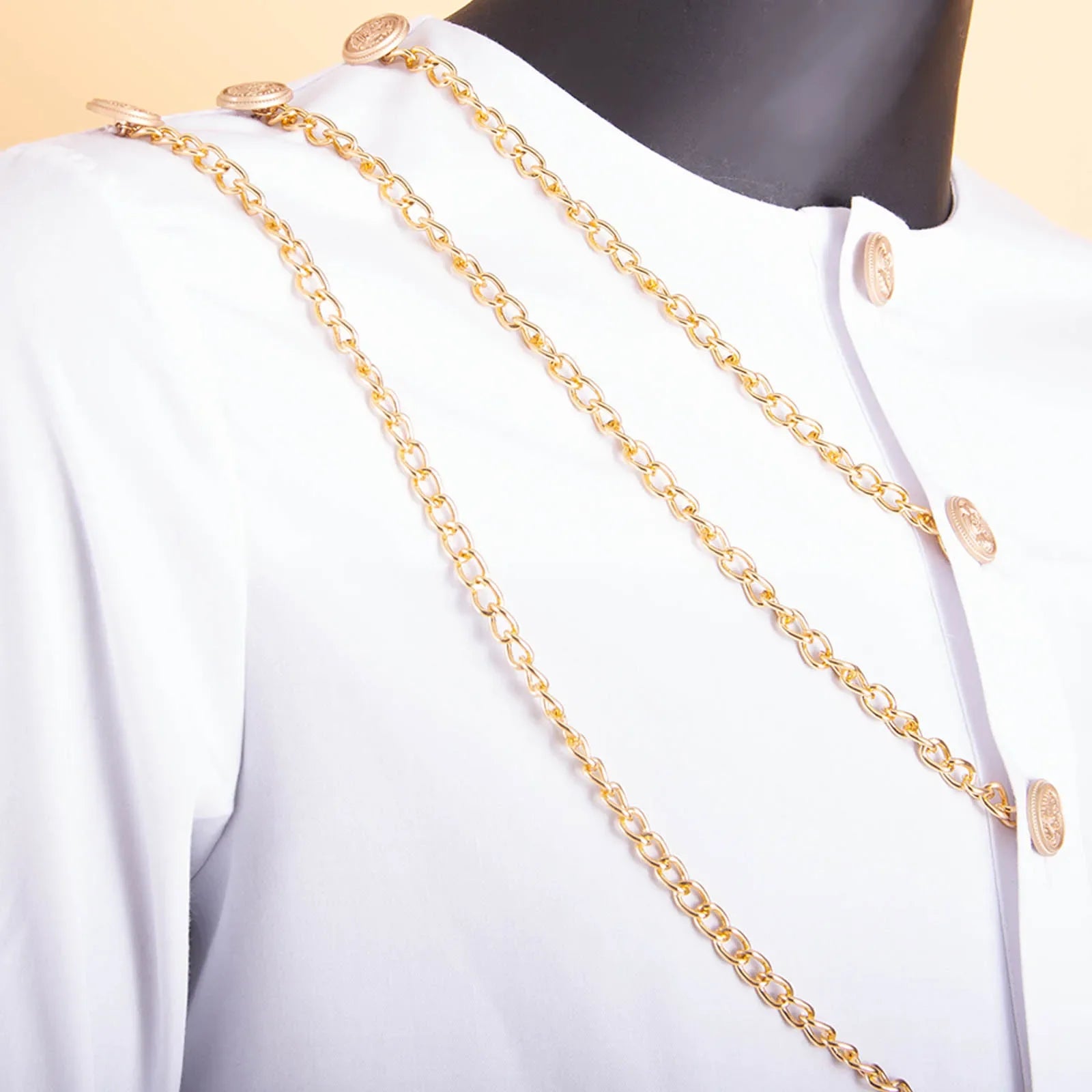 African Single Breasted Shirt with Chain Detail and Pants Men’s 2-Piece Bazin Riche Set