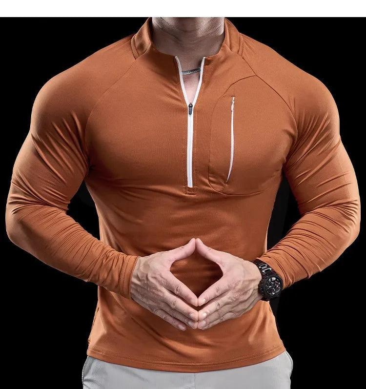 Herren schnelltrocknendes Langarm-Trainings-T-Shirt | Fitnessstudio-Lauf-Top
