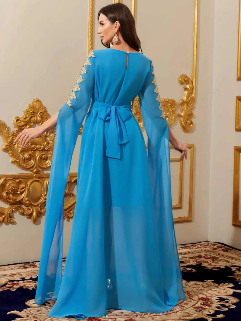 Eid Partykleid für Frauen – Luxuriöse Abaya Muslim Maxi – Langärmeliger Ramadan Kaftan Robe