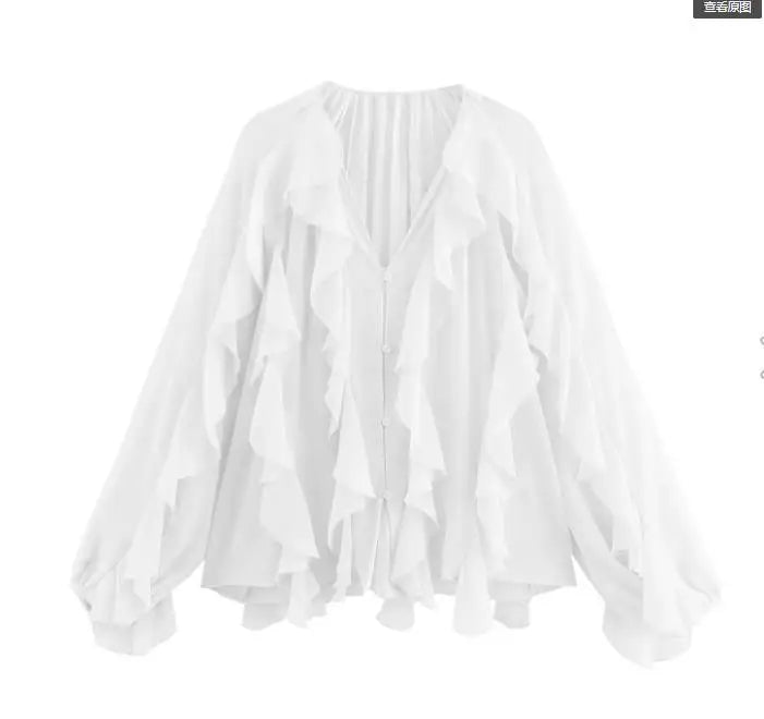 Women’s Elegant V-Neck Blouse – Single-Breasted Long Sleeve Shirt