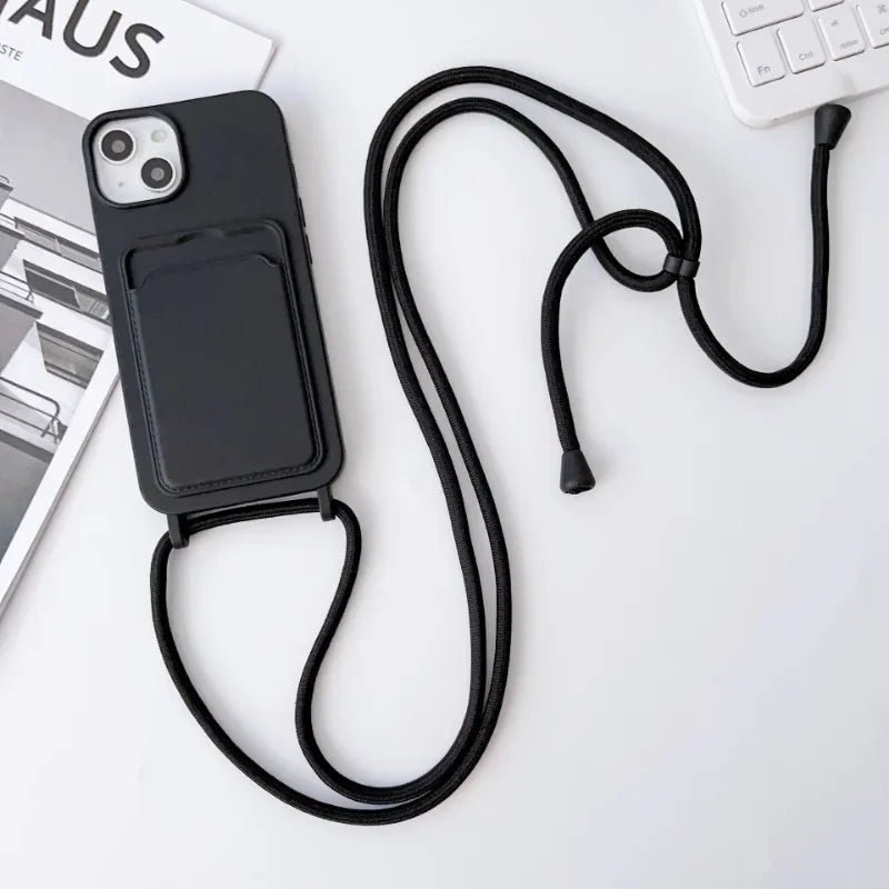 Crossbody Lanyard Card Holder Case for iPhone 17 Air 16 15 14 13 12 Pro Max
