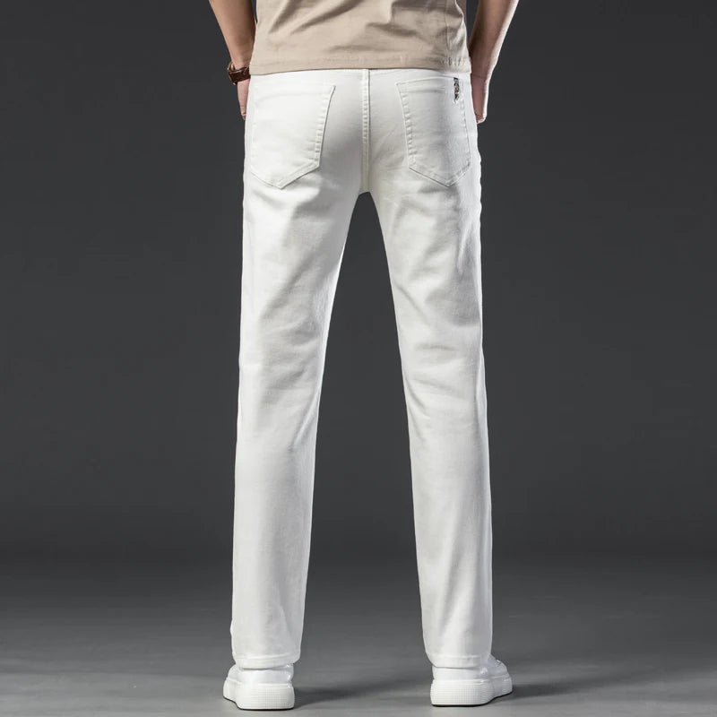 Herren Klassische Weiße Straight Jeans | Modische Lässige Soft Stretch Denim