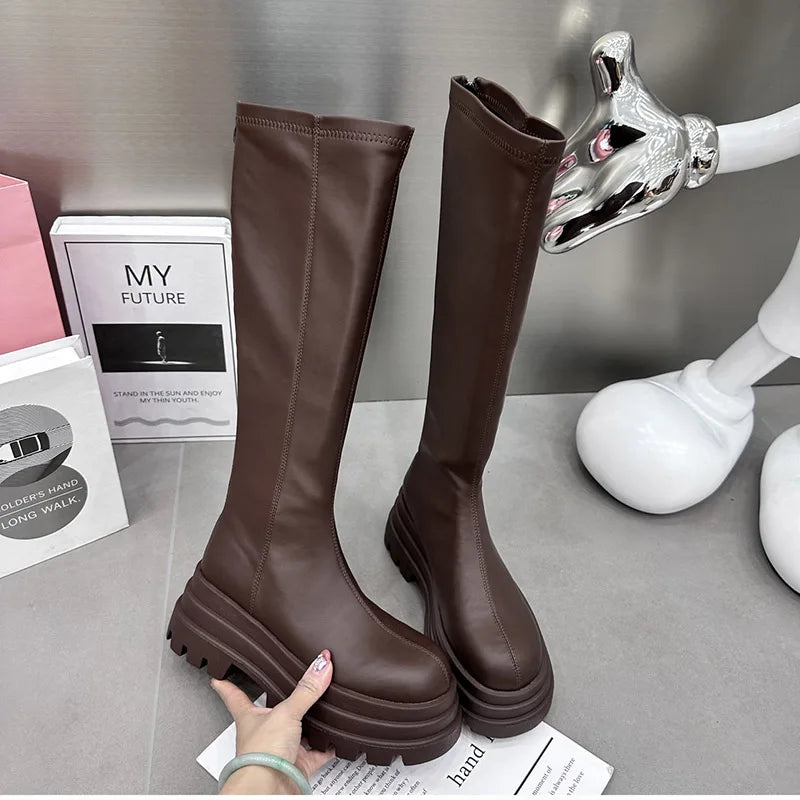 Women’s Winter Knight High Boots – Fashionable Back Zipper Long Boots