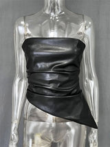 Damen PU-Leder Tube Top rückenfrei schmal geschnittenes Cropped Top