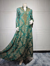 Perlenbesetzter muslimischer Abaya für Damen | Elegante Jalabiya mit Stehkragen und marokkanisches Partykleid