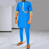 Herren Dashiki besticktes Kurzarmhemd und Ankara-Hosen-Set