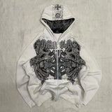 Herren Y2K Gothic Oversized Kapuzenjacke mit Reißverschluss – Amerikanisches Mode-Muster-Print, Harajuku Hip Hop Kapuzenpullover