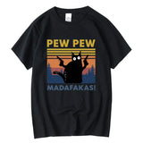 Baumwolle Kurzarm Pew Pew Madafakas Lustige Katze T-Shirt – Neuheit Grafik-T-Shirt für Herren