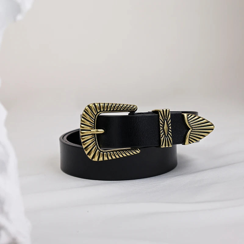 Western Women's Genuine Leather Belt – Classic Metal Pin Buckle Waistband