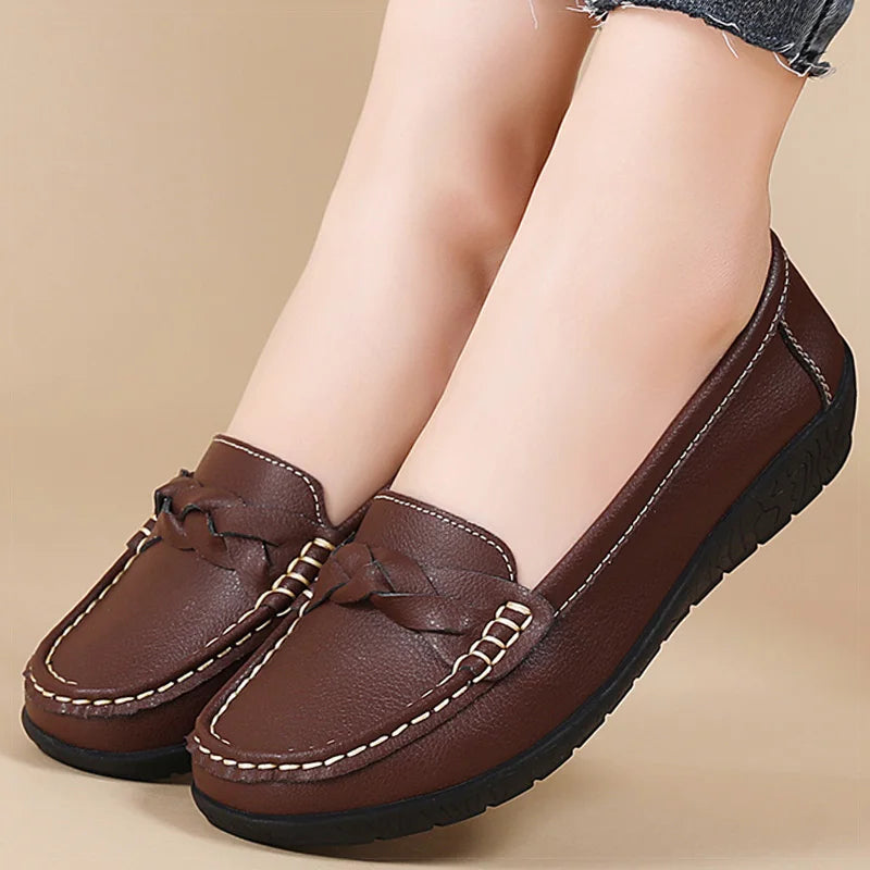 Women's Soft Leather Loafers – Lightweight Flexible Casual Slip-On Flat Shoes