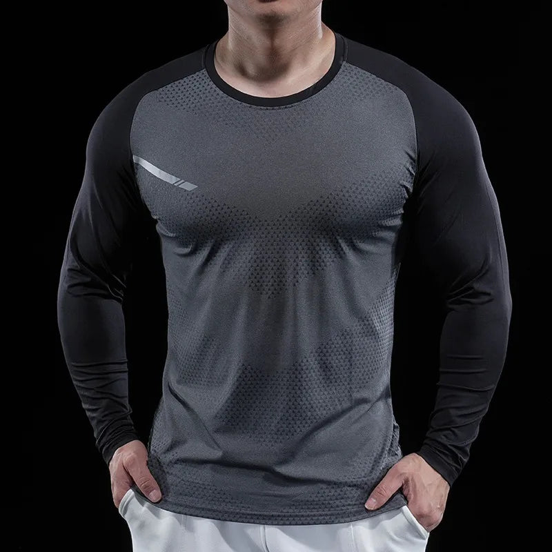 Men’s Gym Fitness Display Long Sleeve T-Shirt | Elastic Moisture Wicking Tights
