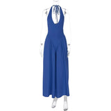 Women’s Sexy Backless Deep V-Neck Maxi Dress – Spliced Halter Sleeveless Dress