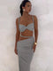 Sexy 2 Piece Vacation Outfits for Women – Pleated Crop Cami Top & Shirring High Waist Maxi Skirt Set