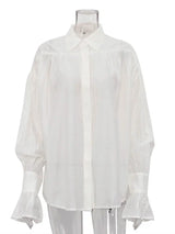 Casual Loose See-Through Shirt – Women’s Autumn Lapel Long Sleeve Blouse