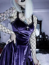 Damen Gothic Samt Minikleid – Vintage Spaghettiträger Kleid mit hoher Taille
