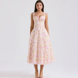 Women's Elegant Pink Floral Print Corset Dress