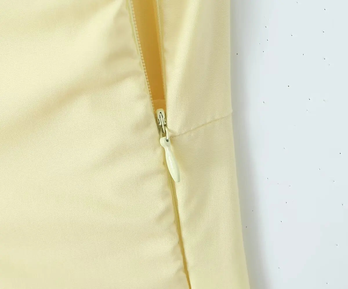 Sexy Elegantes Damen-Minikleid mit Fischgrat-Taillierung – Gelbes Schnür-Rücken Fit-and-Flare