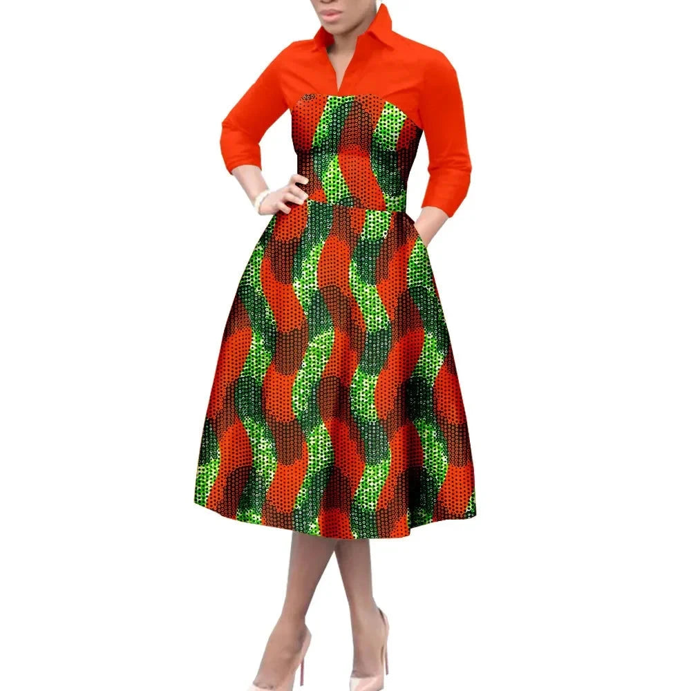 Vibrant Dashiki Print African A-Line Dress for Women