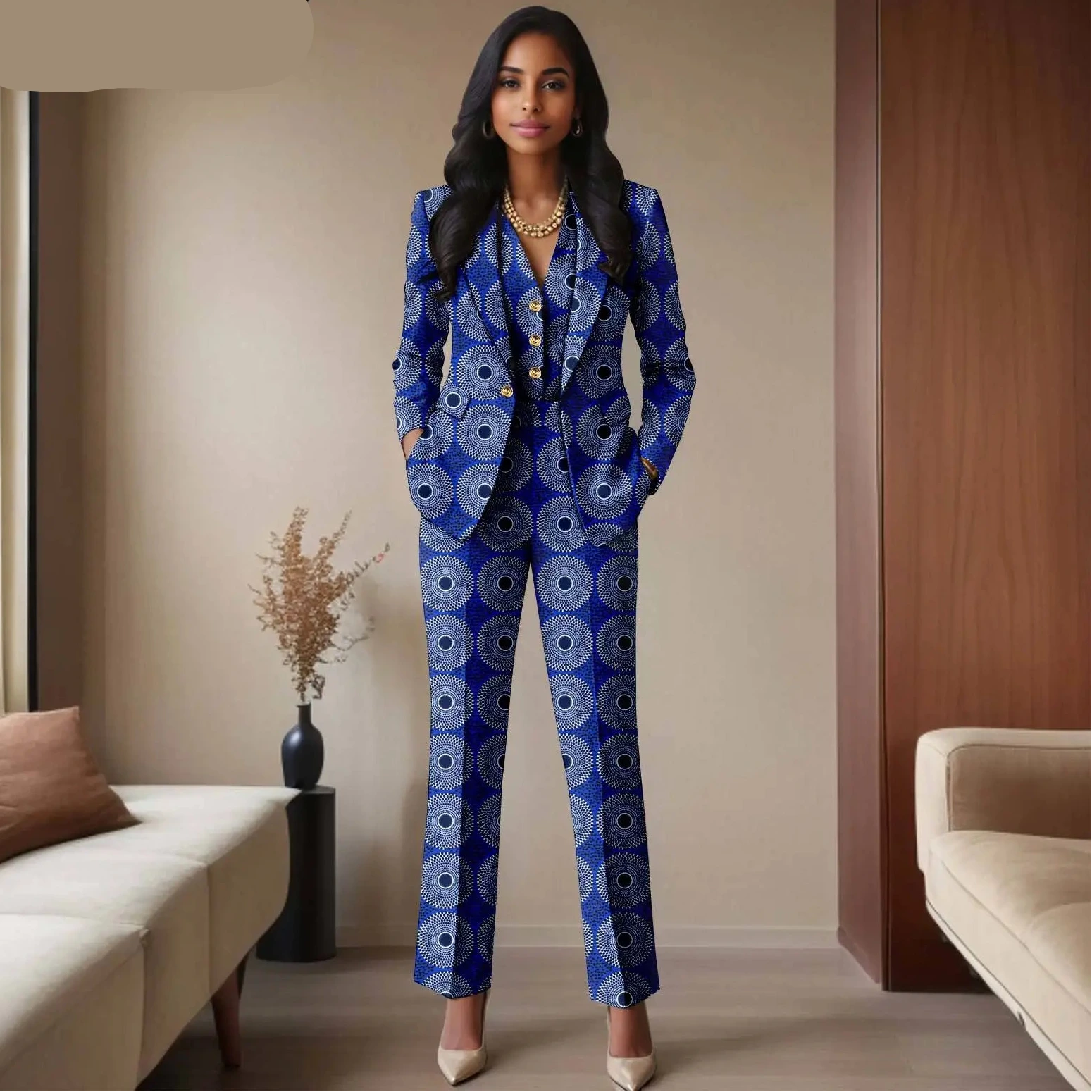 Das „Legacy“ Executive Set: Lebhafter 3-teiliger Anzug aus Ankara | Einreihiger Blazer, passende Weste & hoch geschnittene Hose