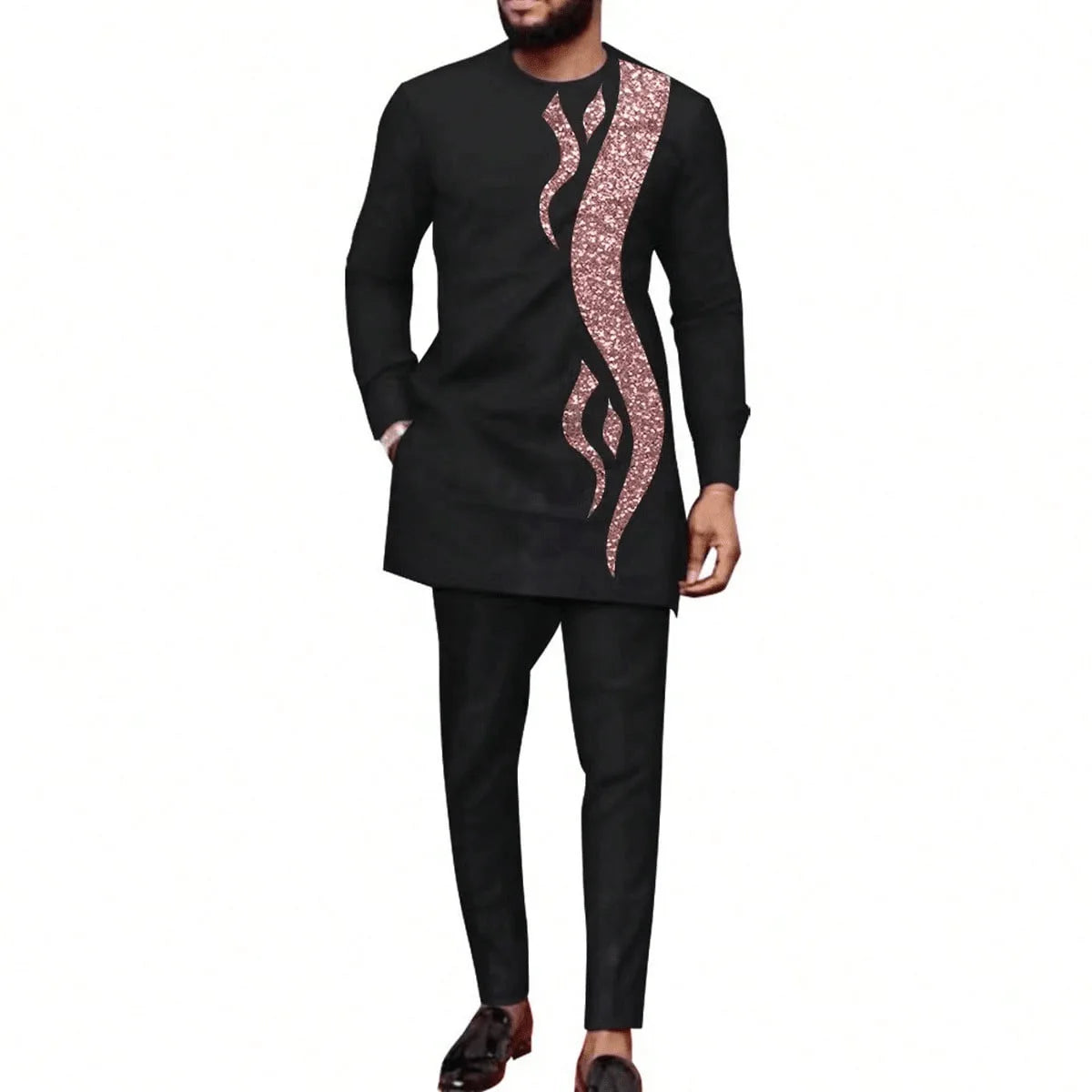 Men’s Dashiki African Clothing Set | Long Sleeve O-Neck Top & Matching Pants