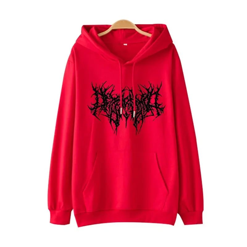 Vintage Y2K Gothic Print Hoodie für Damen | Locker geschnittenes Streetwear Langarm Sweatshirt