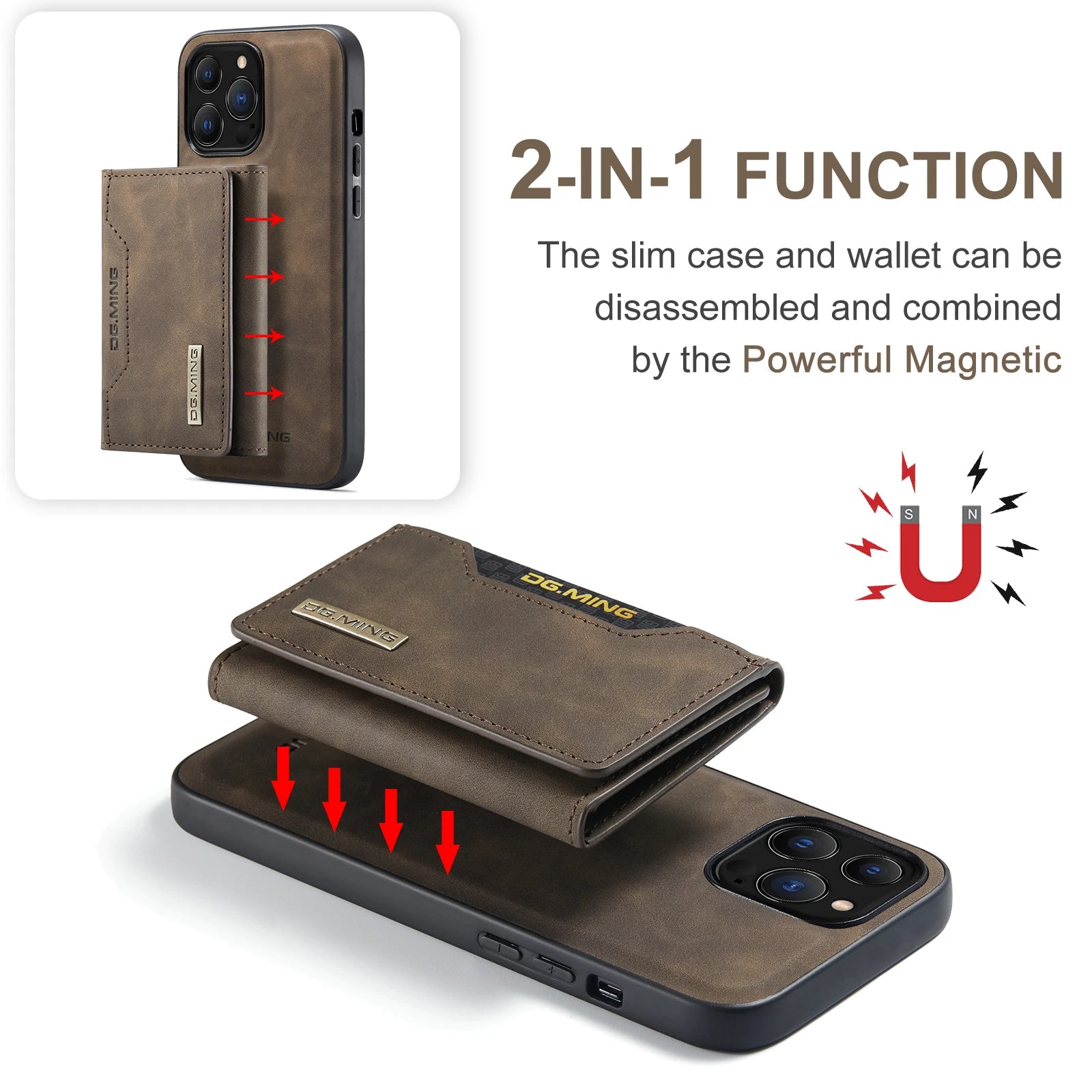 2-in-1 Detachable Magnetic Wallet Case for iPhone 17 16 15 14 Pro Max