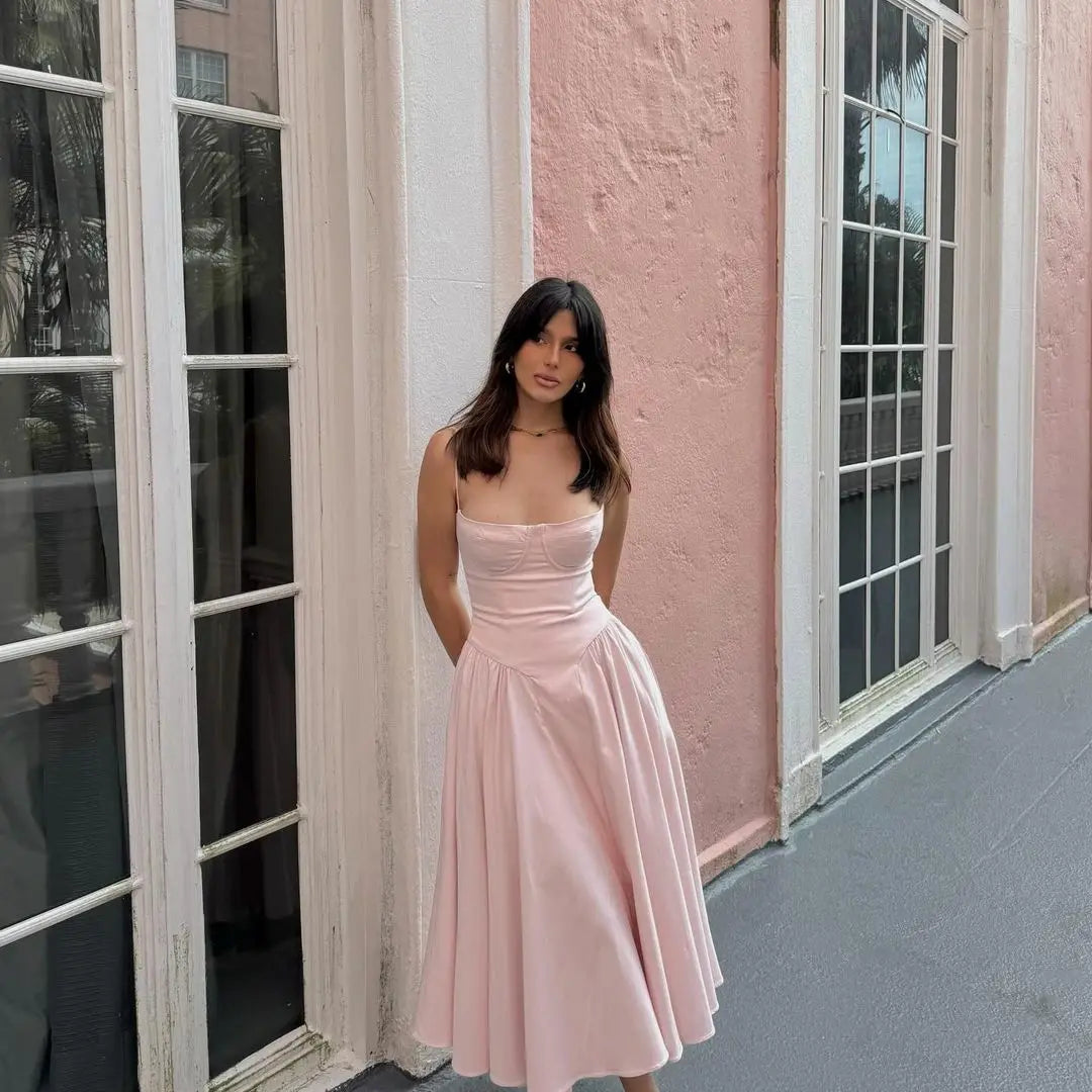 Women's Elegant Spaghetti Strap Midi Dress