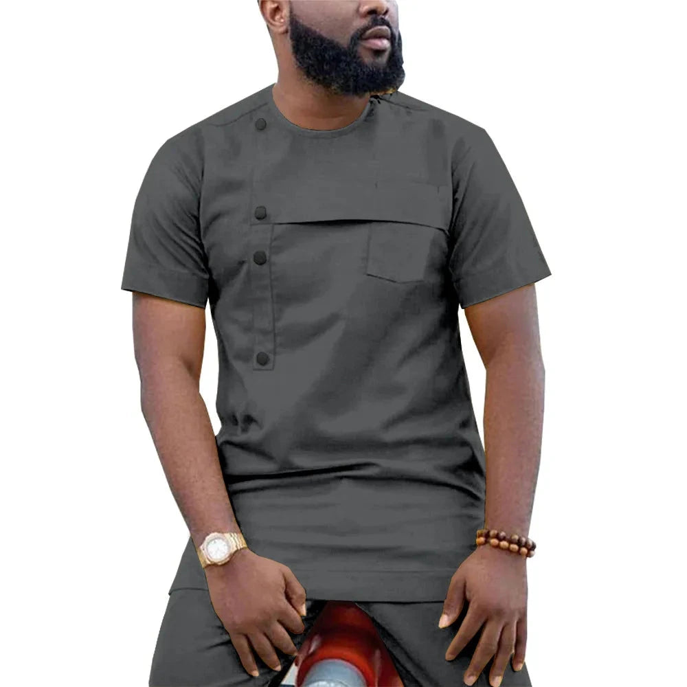 African Short Sleeve Dashiki Shirt and Pants Outfit Men’s 2-Piece Ankara Set
