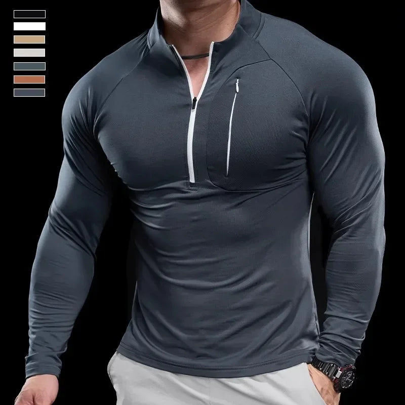 Herren schnelltrocknendes Langarm-Trainings-T-Shirt | Fitnessstudio-Lauf-Top