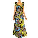 Afrikanisches langes Maxikleid für Damen |Kurzarm-Kleid aus Ankara-Stoff