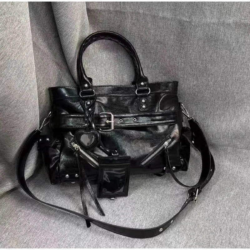 The Noir-Rebel Silhouette Retro Pleated Motorcycle Bag