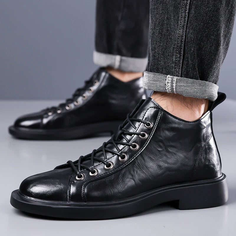 Herren handgefertigte Leder Loafer Stiefel Mode Ethno-Stil Freizeitschuhe Bequem Leicht Atmungsaktiv Herrenstiefel