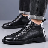 Herren handgefertigte Leder Loafer Stiefel Mode Ethno-Stil Freizeitschuhe Bequem Leicht Atmungsaktiv Herrenstiefel