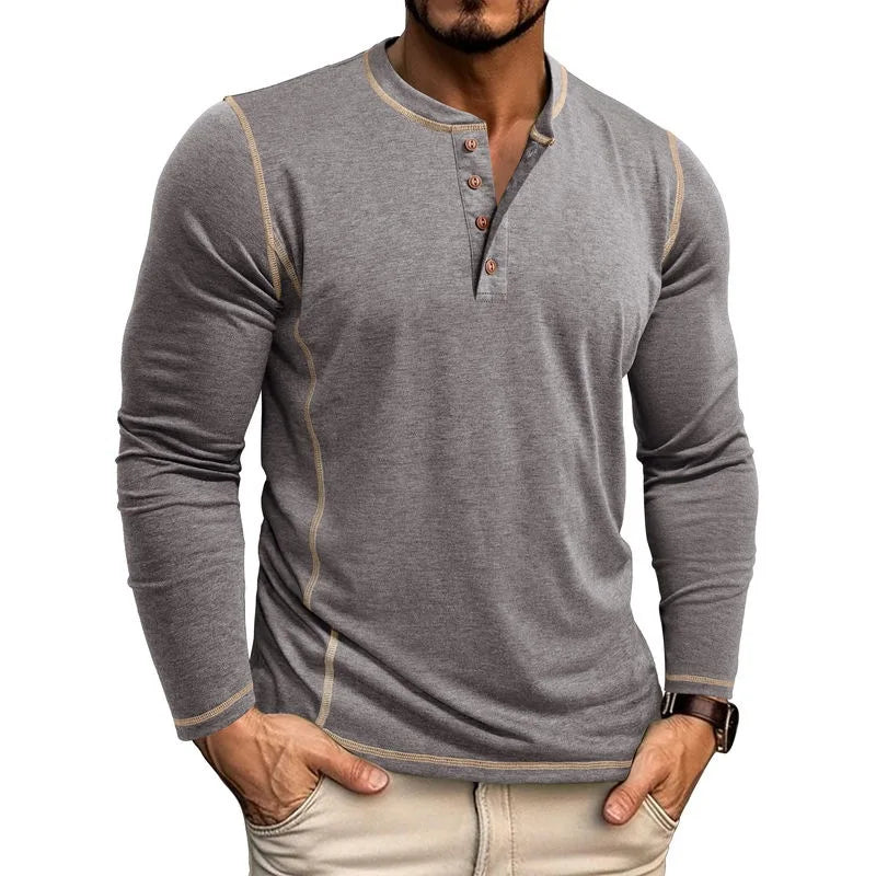 Men's Cotton Long Sleeve Henley Shirt – Casual Button Neck T-Shirt