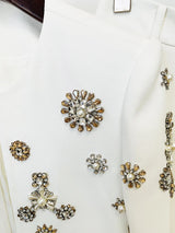 Damenjacke mit Perlenbesatz & ausgestellte Hose mit Schlitz | Designer-Kostümset mit Perlen & Strass