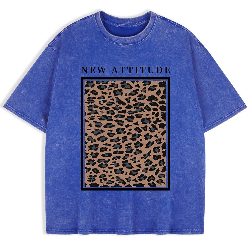 Damen Oversized Washed Cotton Top mit auffälligem Leopardenprint