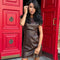 Women’s Skinny Faux Leather Mini Dress – Fashion Round Neck Retro Short Dress