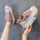 Damen 7cm Leder Plateau Keil-Sneakers – 3 Zoll klobige Absatzschuhe