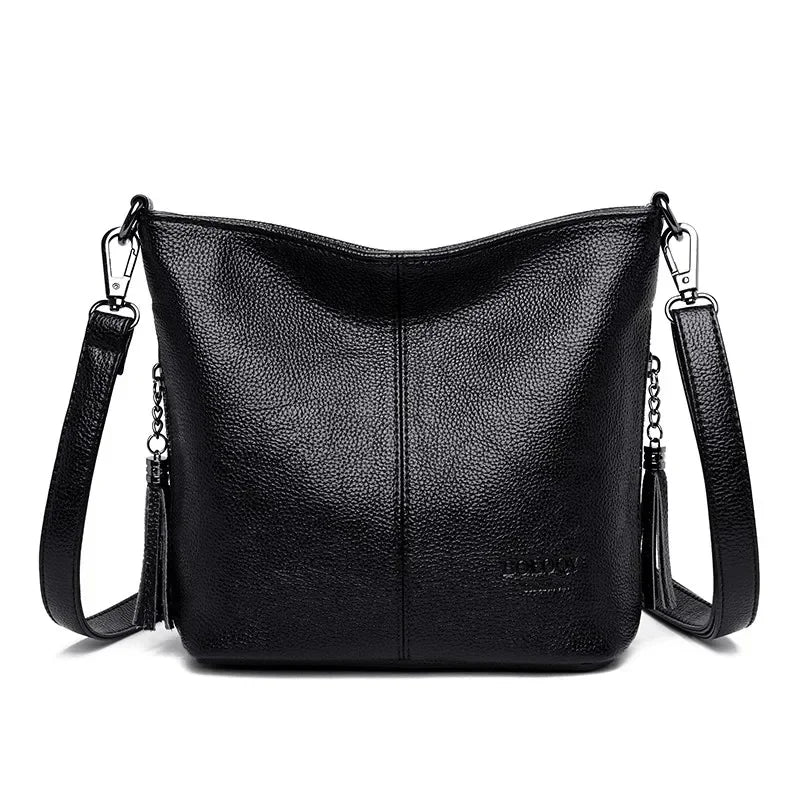 Luxuriöse Quasten-Leder-Umhängetasche | Hochwertige Damen-Beuteltasche