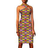 Ärmelloses Ankara Bodycon Sommer Mini-Kleid im afrikanischen Stil für Damen