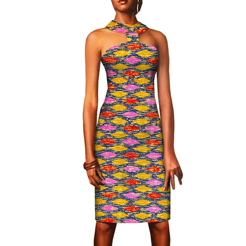 Ärmelloses Ankara Bodycon Sommer Mini-Kleid im afrikanischen Stil für Damen