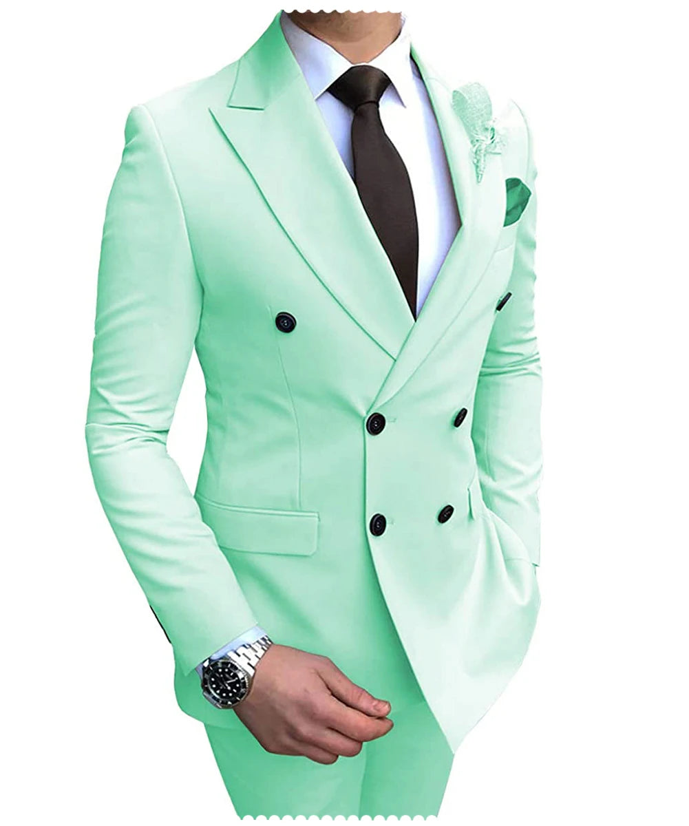 Herren Zweiteiliger Zweireiher-Anzug – Slim Fit Sakko mit fallendem Revers, legerer Smoking
