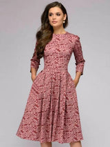Damen Vintage Plissiertes Tunika-Kleid mit Print – Elegantes A-Linien-Partykleid