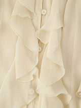 Women’s Sexy Semi-Sheer Ruffle Blouse | V-Neck Long Sleeve Button-Down Shirt